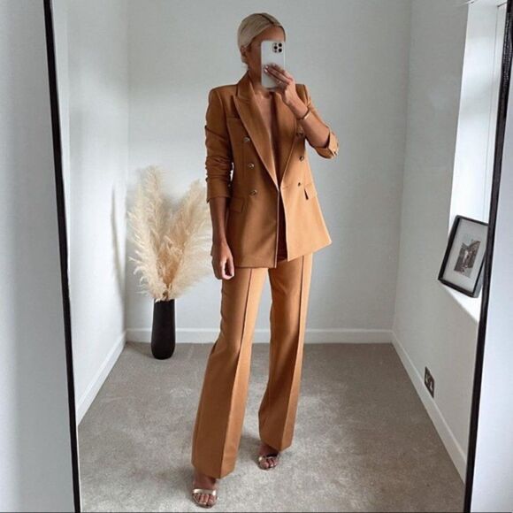 ZARA DARK CAMEL PANTS WIDE LEG NEW XS - Picture 5 of 12